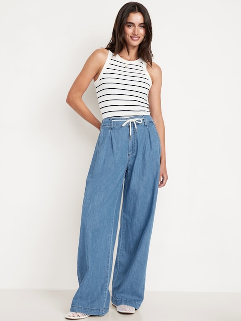 High-Waisted Super Wide-Leg Drapey Jeans - Dark Wash