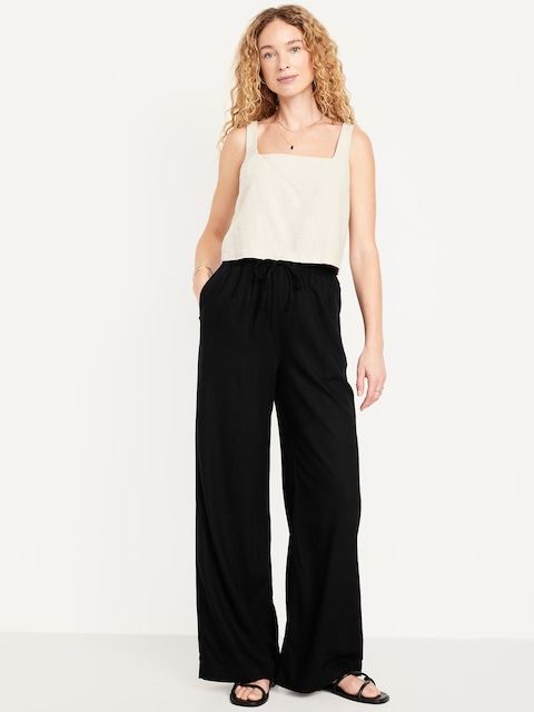 High-Waisted Linen-Blend Super Wide-Leg Pants - Black Jack