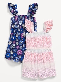 Image number 2 showing, Sleeveless Ruffle-Trim One-Piece Romper 2-Pack for Toddler Girls