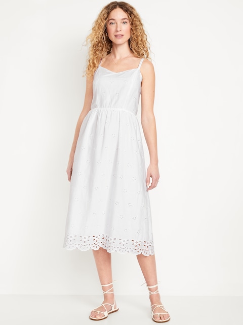 Fit & Flare Eyelet Midi Dress - White Lilies