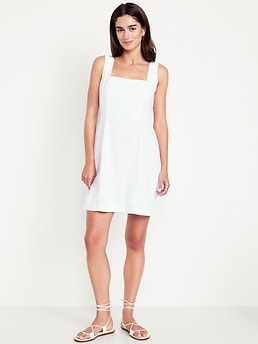 Square-Neck Linen-Blend Mini Dress - image 3