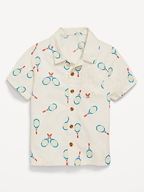 Image number 1 showing, Printed Short-Sleeve Poplin Pocket Shirt for Toddler Boys