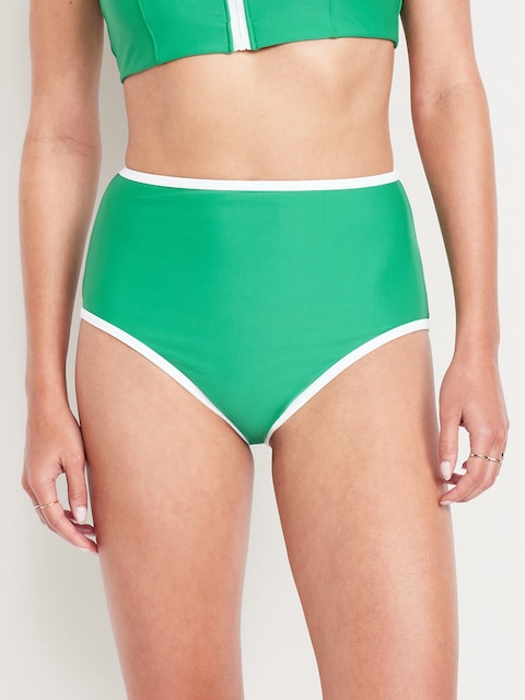 High-Waisted Matte Surf Bottoms - Green/White Trim