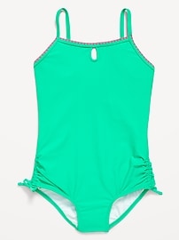 Image number 1 showing, Embroidered Side-Ruched One-Piece Swimsuit for Girls
