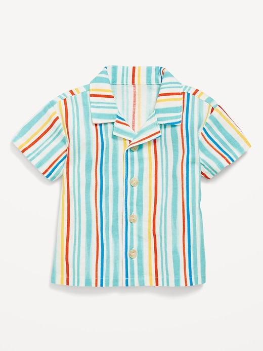 Image number 1 showing, Printed Short-Sleeve Linen-Blend Shirt for Baby