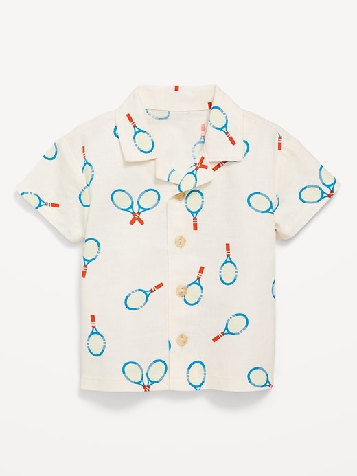 Image number 1 showing, Printed Short-Sleeve Linen-Blend Shirt for Baby