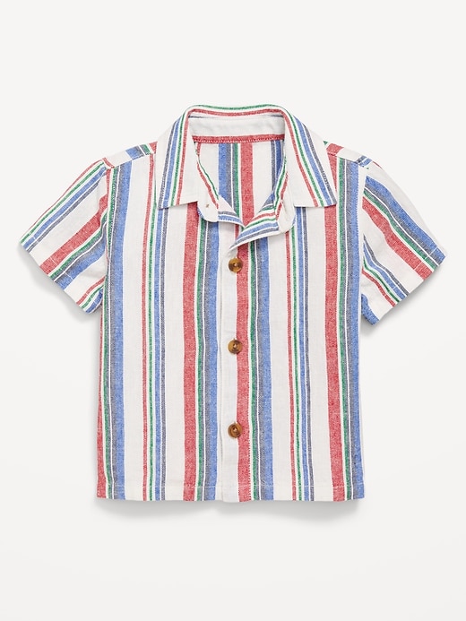 Image number 1 showing, Printed Short-Sleeve Linen-Blend Shirt for Baby