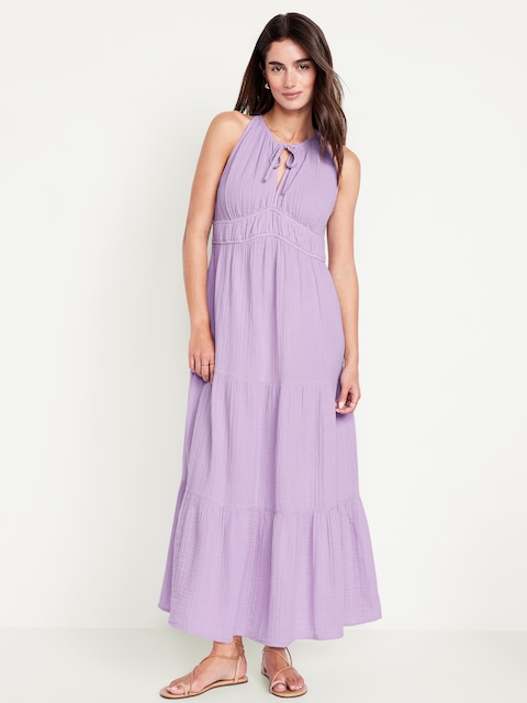 Fit & Flare Crinkle Gauze Maxi Dress - Vienna Purple