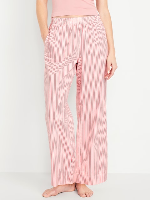 High-Waisted Poplin Pajama Pant - Light Pink Stripe