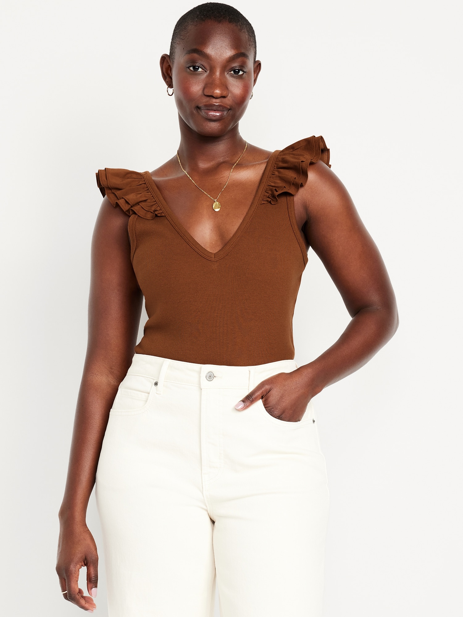 トップス Mixed Fabric Frill Tops Ruffle-Trim Mixed Material Top | Old Navy