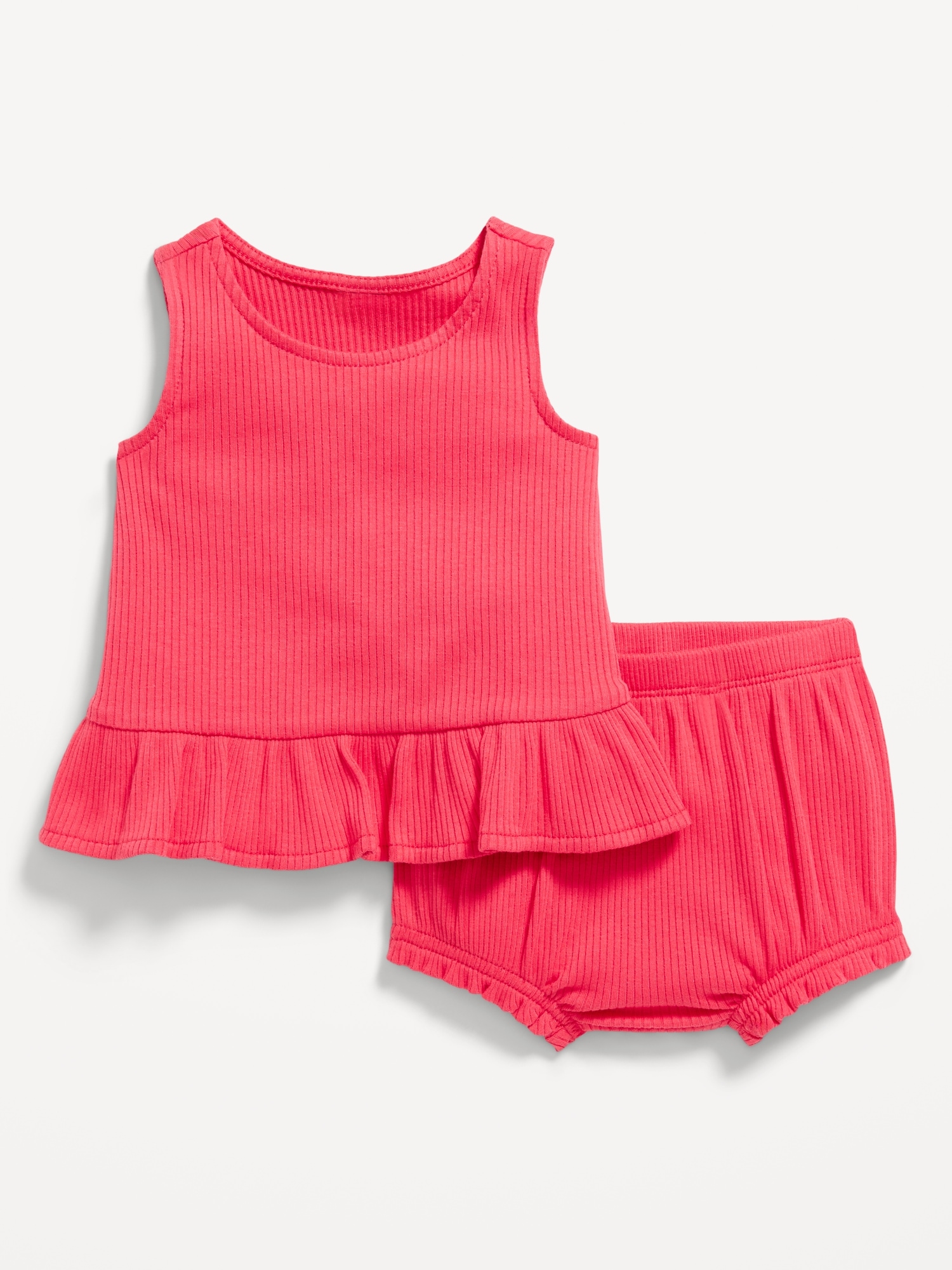 Sleeveless Ribbed Ruffle-Trim Top and Shorts Set for Baby