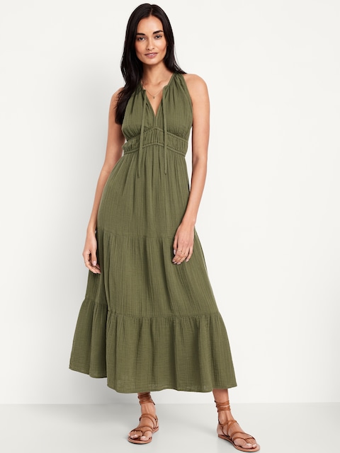 Fit & Flare Crinkle Gauze Maxi Dress - In The Weeds