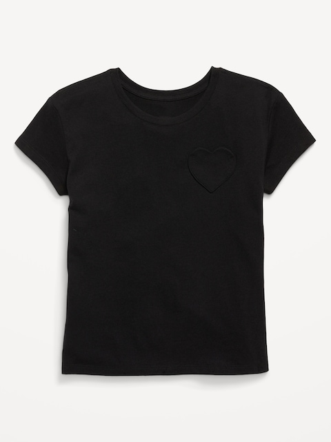 Softest Heart-Pocket T-Shirt for Girls - Blackjack