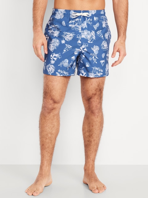 Printed Swim Trunks -- 5-inch inseam - Blue Scenic