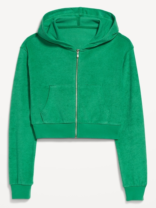 Image number 4 showing, Towel Terry Crop Zip Hoodie