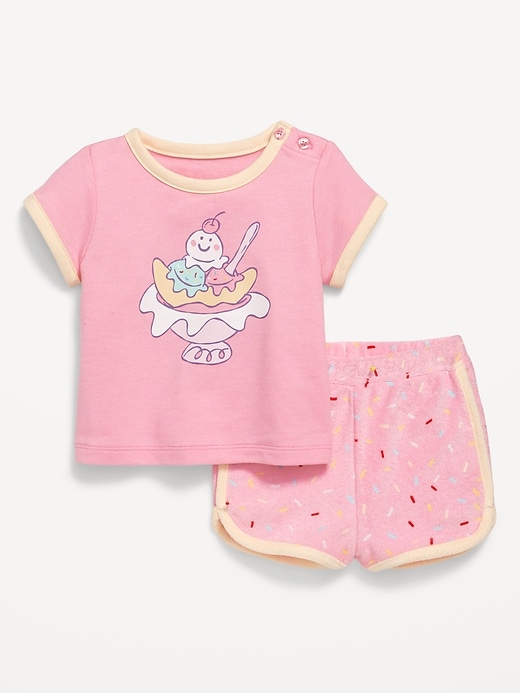 Image number 1 showing, Terry Ringer Graphic T-Shirt and Shorts Set for Baby