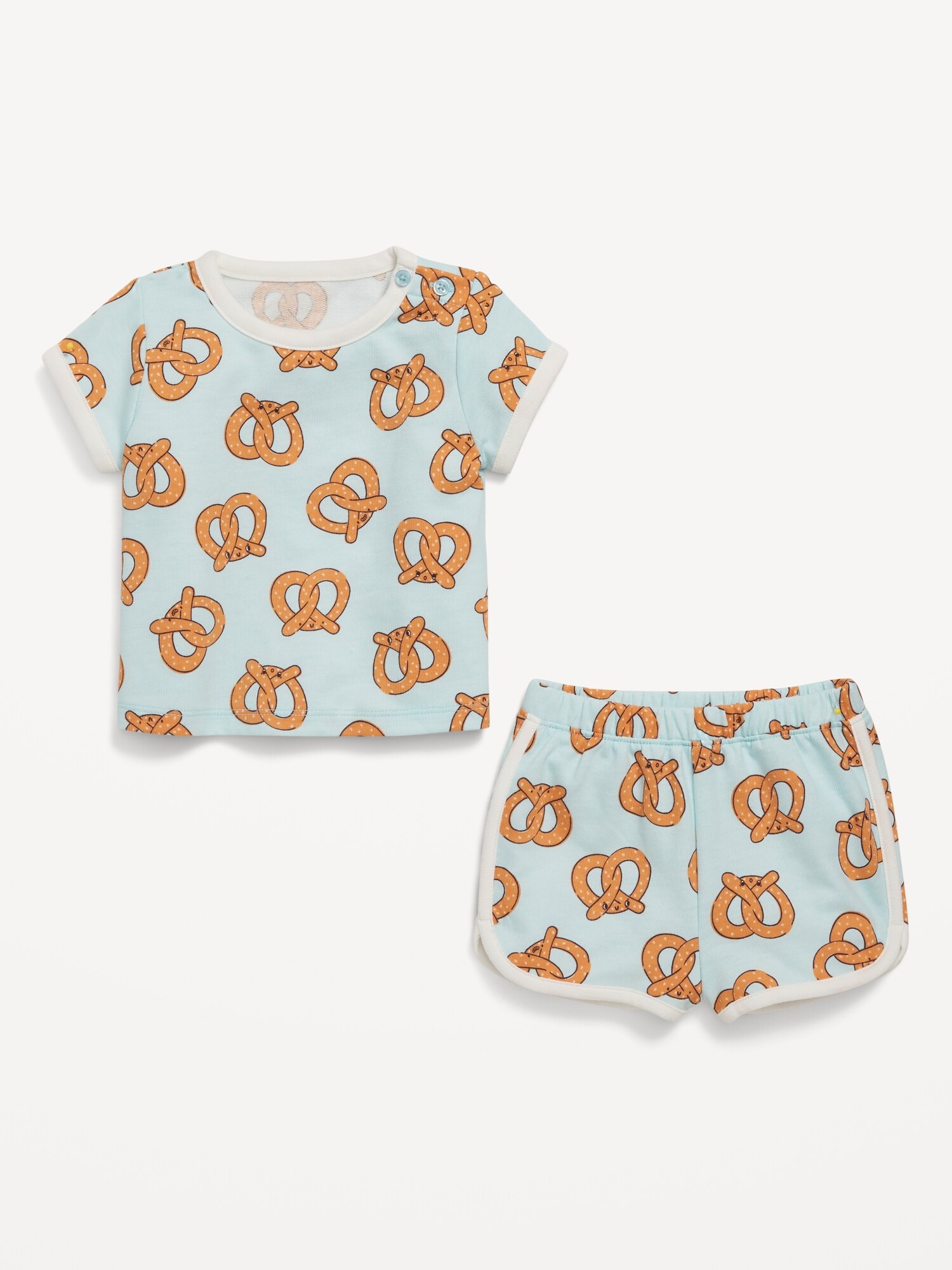 Детский комплект Old Navy Terry Ringer Graphic T-Shirt and Shorts Set for Baby, цвет: Toasted Pretzel — фото 2