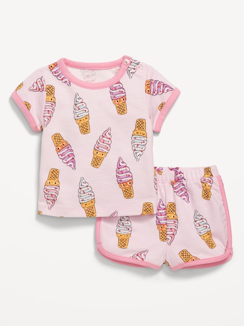 Printed French-Terry Ringer T-Shirt and Shorts Set for Baby
