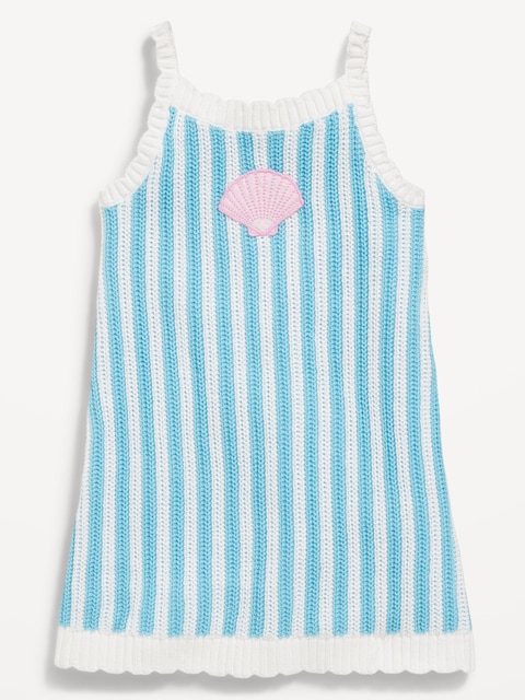 Sleeveless Sweater-Knit Dress for Toddler Girls - Blue/White Stripe