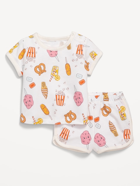 Printed French-Terry Ringer T-Shirt and Shorts Set for Baby - Movie