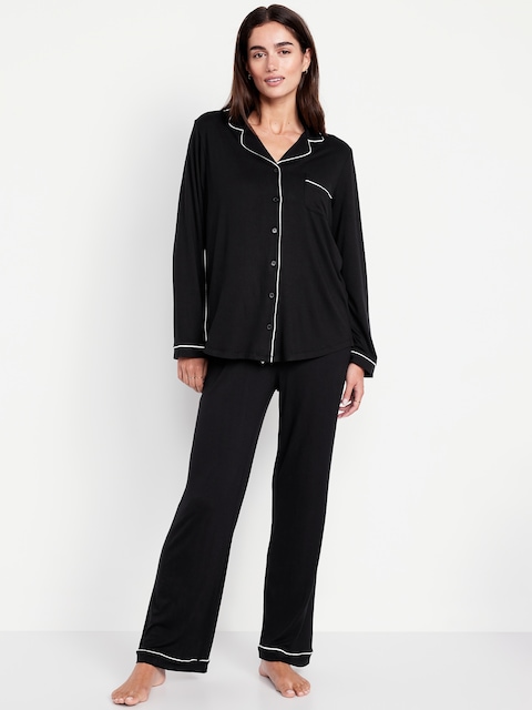 Sunday Sleep Knit Jersey Pant Set - Black Jack