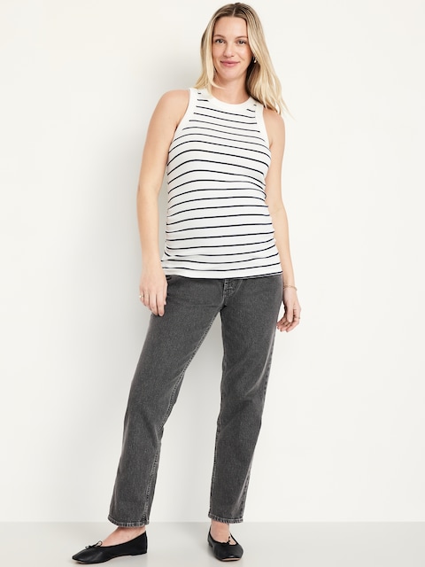 Maternity Full Panel Boyfriend Straight Jeans - Faded Black Wash