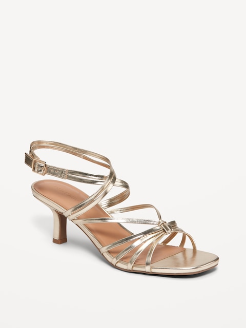 Strappy Stiletto Heel Sandals - Gold