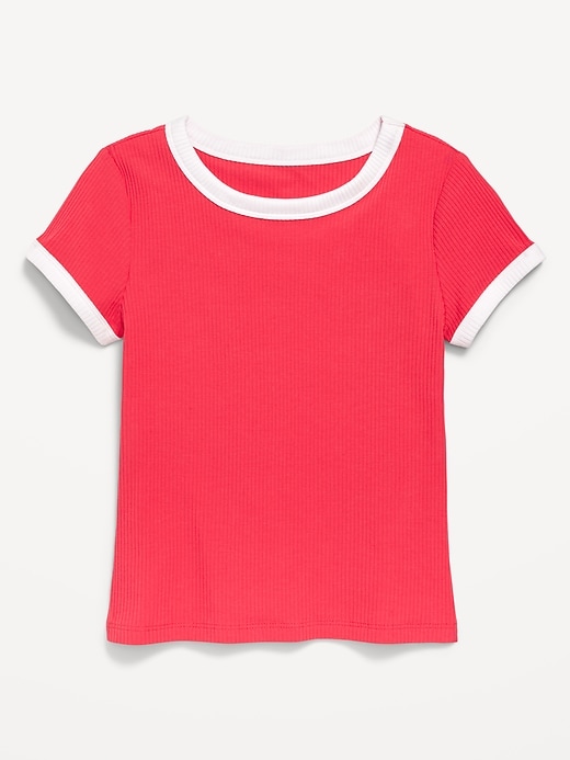 Image number 1 showing, Fitted Short-Sleeve Ribbed T-Shirt for Girls