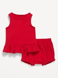 Image number 1 showing, Sleeveless Ribbed Ruffle-Trim Top and Shorts Set for Baby