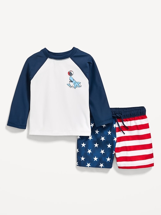 Image number 1 showing, Long-Sleeve Rashguard Swim Top and Shorts Set for Baby