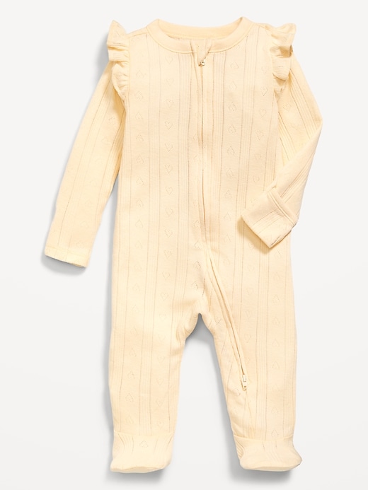 Image number 1 showing, 2-Way-Zip Sleep & Play Ruffled Footed One-Piece for Baby