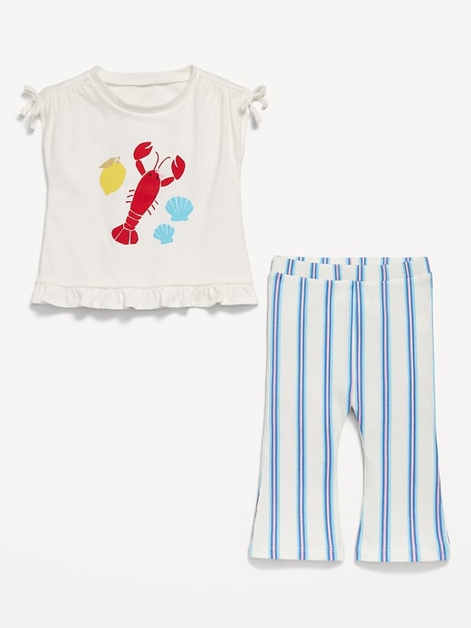 Image number 3 showing, Printed Ruffle-Trim Top and Ribbed Flare Leggings Set for Baby