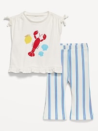 Image number 1 showing, Printed Ruffle-Trim Top and Ribbed Flare Leggings Set for Baby
