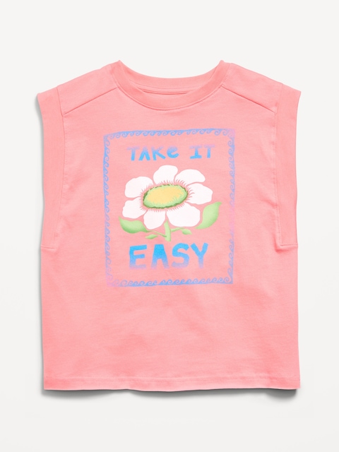 Sleeveless Muscle Graphic T-Shirt for Girls - Light Peony