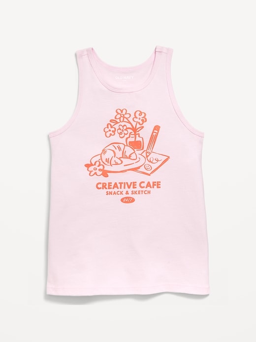 Image number 1 showing, Fitted Graphic Back-Cutout Tank Top for Girls