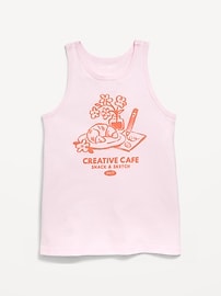 Image number 1 showing, Fitted Graphic Back-Cutout Tank Top for Girls