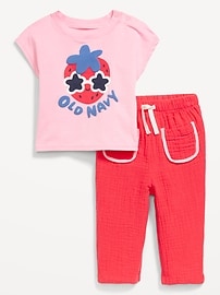 Image number 1 showing, Short-Sleeve Logo-Graphic Top and Pants Set for Baby