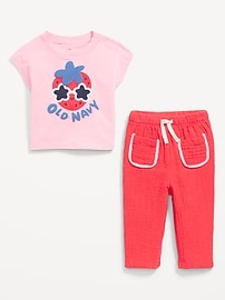 Image number 2 showing, Short-Sleeve Logo-Graphic Top and Pants Set for Baby