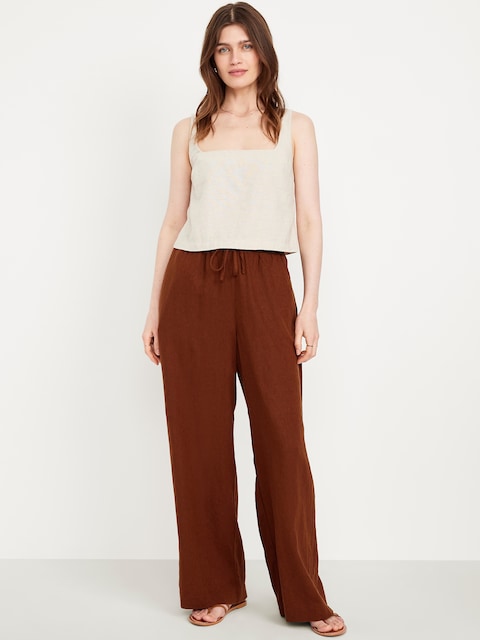 High-Waisted Linen-Blend Super Wide-Leg Pants - Precious Earth