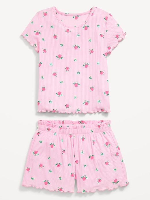 Image number 2 showing, Ribbed Lettuce-Edge Pajama Top and Shorts Set for Girls