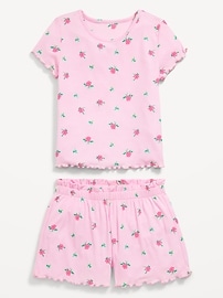 Image number 2 showing, Ribbed Lettuce-Edge Pajama Top and Shorts Set for Girls