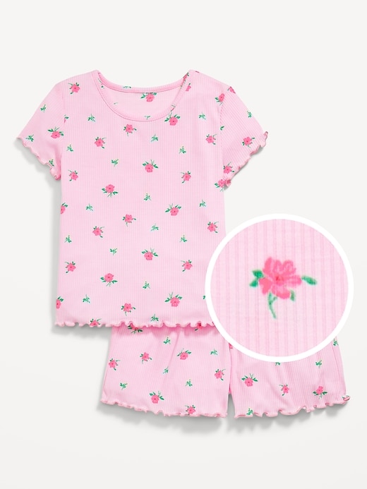 Image number 1 showing, Ribbed Lettuce-Edge Pajama Top and Shorts Set for Girls