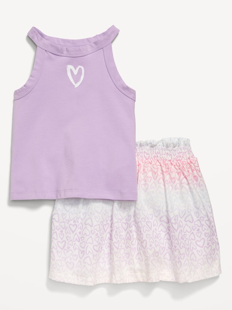 Fitted Halter Graphic Tank and Skort Set for Toddler Girls - Multi Hearts