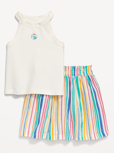 Fitted Halter Graphic Tank and Skort Set for Toddler Girls