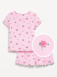 Image number 1 showing, Ribbed Lettuce-Edge Pajama Top and Shorts Set for Girls