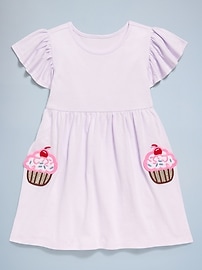 Image number 2 showing, Birthday Embroidered Pockets Fit and Flare Dress for Toddler Girls