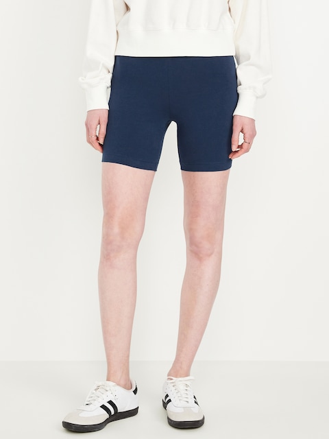 High-Waisted Jersey Biker Shorts -- 6-inch inseam - Obscure Night