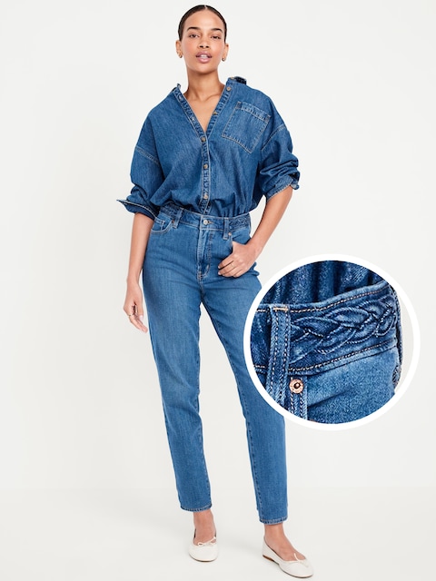High-Waisted OG Straight Braided Ankle Jeans - Medium Wash Braid