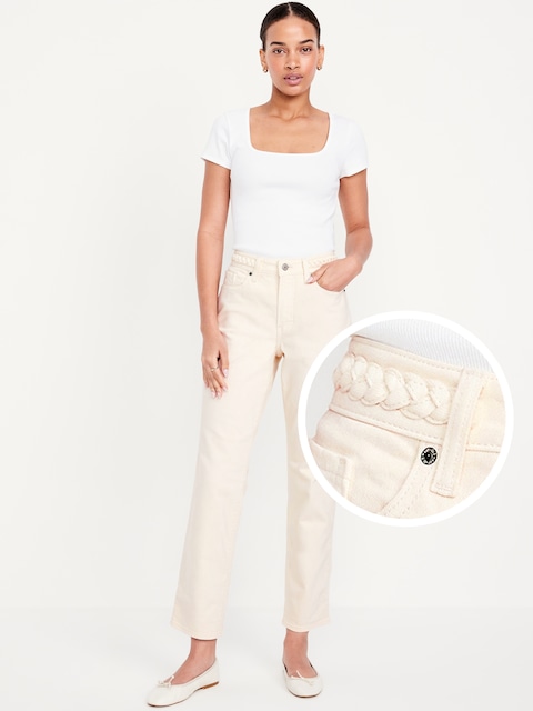 High-Waisted OG Straight Braided Ankle Jeans - Ecru Braid