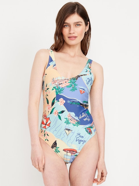 Matte One-Piece Swimsuit - Beach Scene